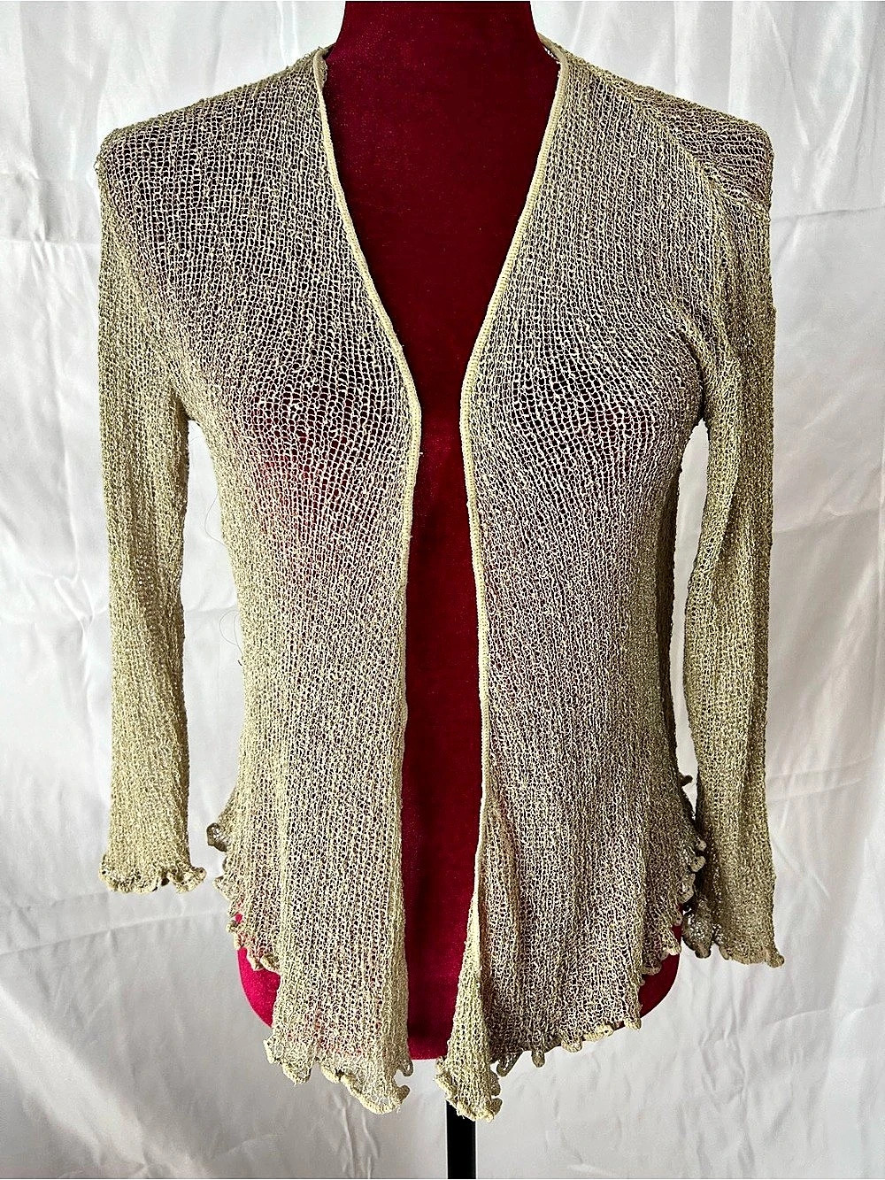 Open-Front Crochet Cardigan in Gold